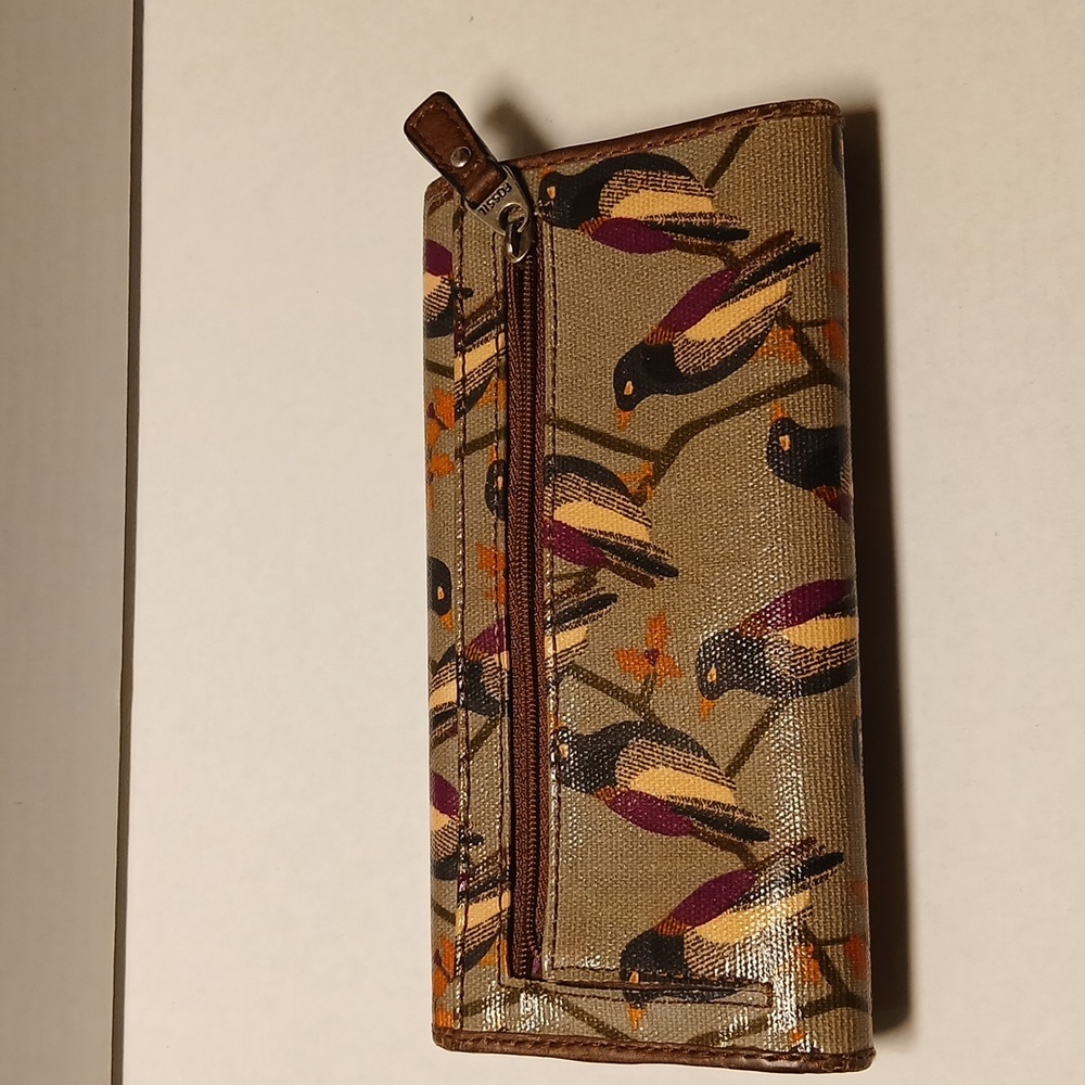 Fossil Vintage Brown Purple Bird Pattern Wallet GUC - Picture 6 of 12